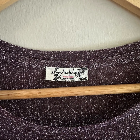 Free People Intimately Mesh So Well Layering Metallic Shimmer Top Plum, Large - Picture 3 of 5